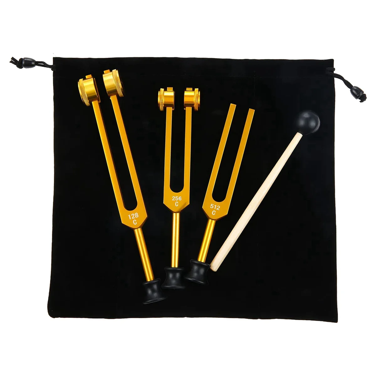 AT53 9Pack Tuning Fork Set(128Hz, 256Hz, 512Hz) Tuning Fork Kit for Healing, Chakra, Sound Therapy, Slider Fork (Gold)