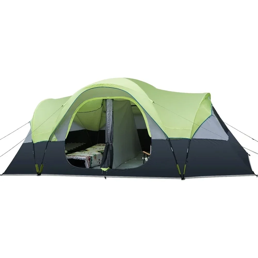 Camping Tent 10 Person Big, Easy Up, 5 Large Mesh Windows, Double Layer, 2 Room, Waterproof, Weather Resistant Camping Tent