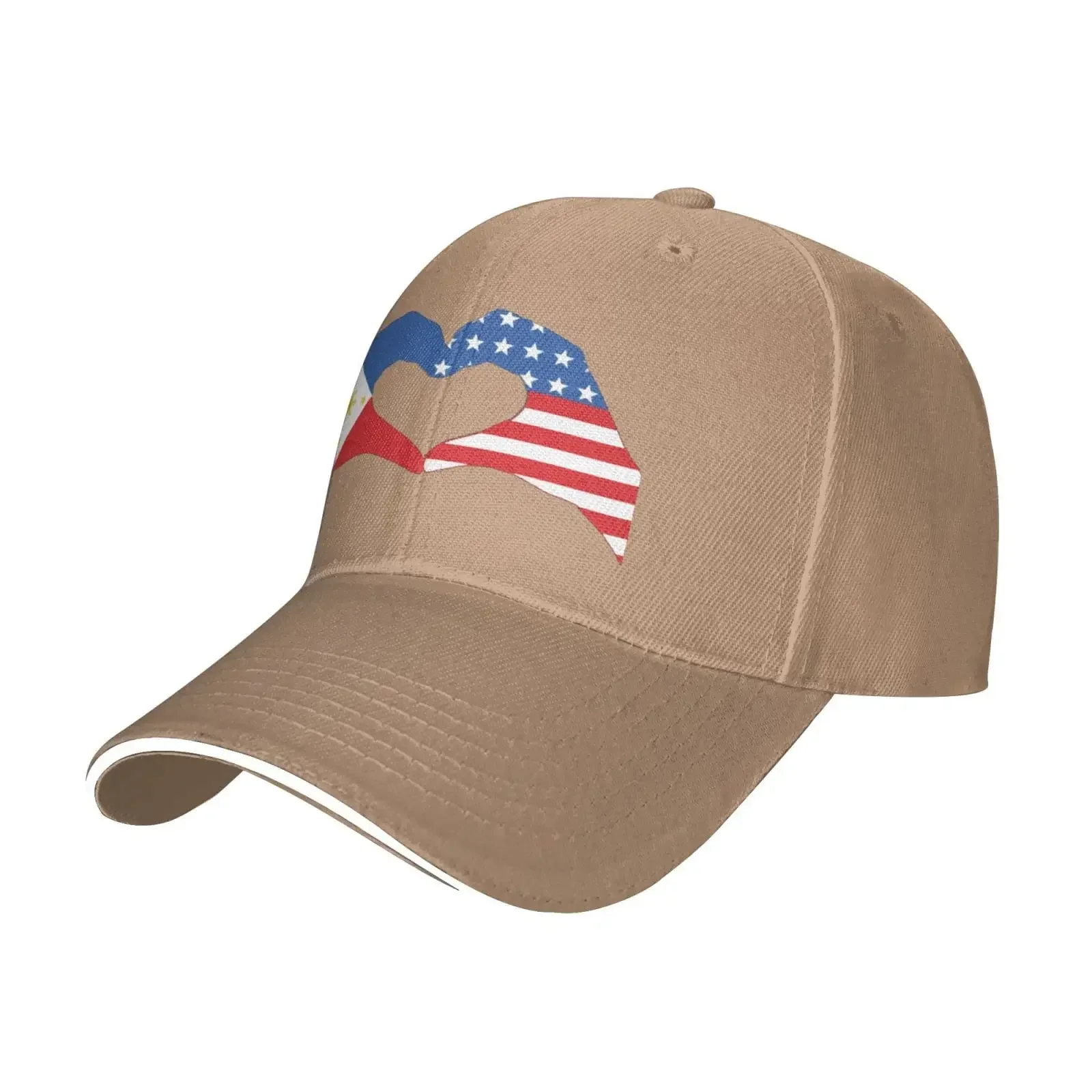 American Flag and Filipino Philippines Baseball Cap Men Women - Duck Tongue Classic Sandwich Hat Plain Natural