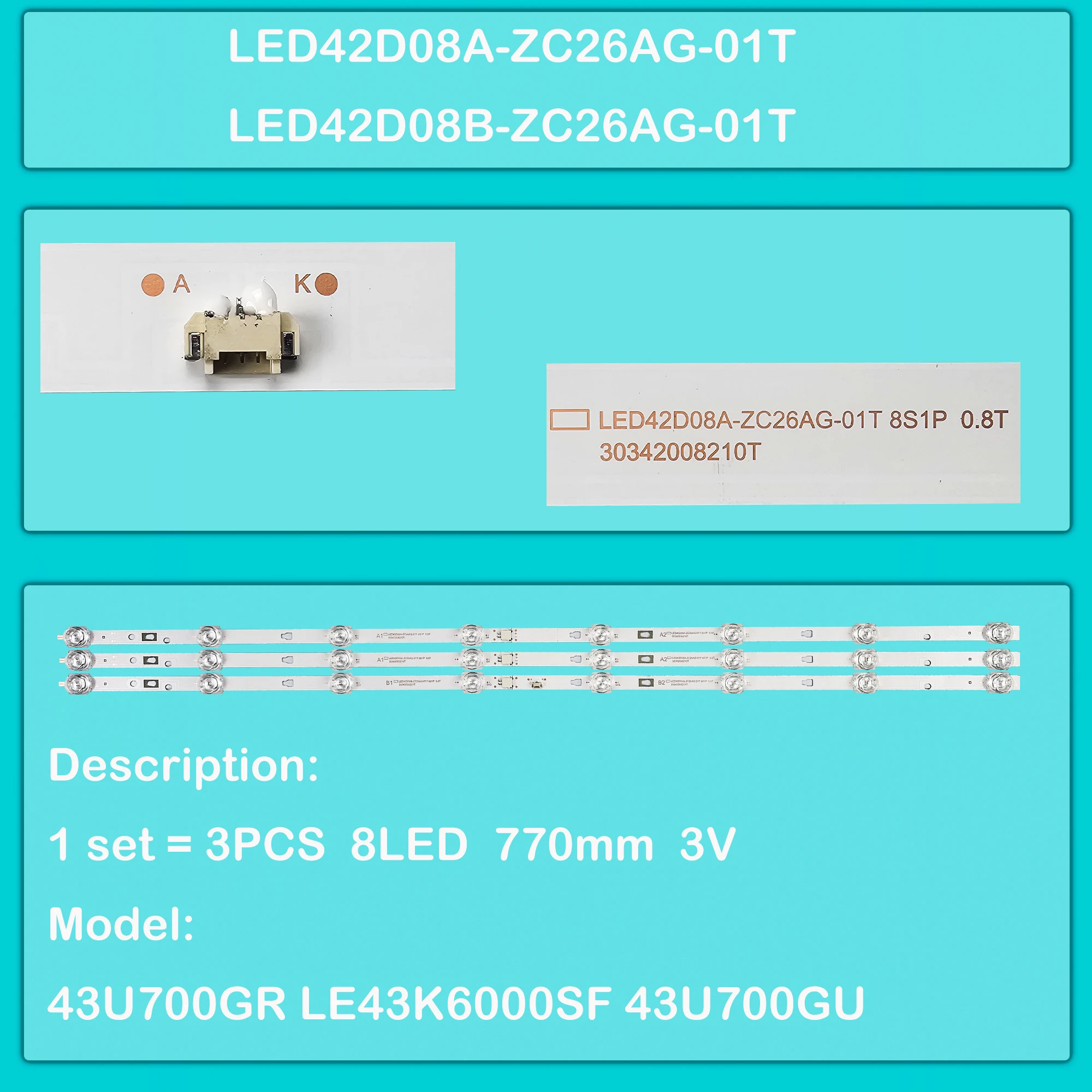 

Светодиодная лента подсветки для LE43K6500SA LE43K6000SF LT-43MAW595 43U700GR 43U700GU LE43k6500U LED42D08A-ZC26AG-01T