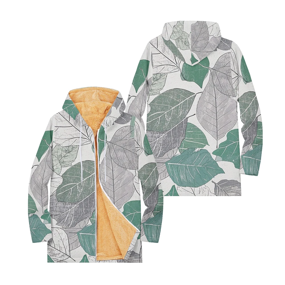 

Разноцветные толстовки с принтом листьев, куртка на мягкой флисовой подкладке, пальто на молнии, повседневная уличная одежда в ботаническом стиле, повседневная верхняя одежда унисекс