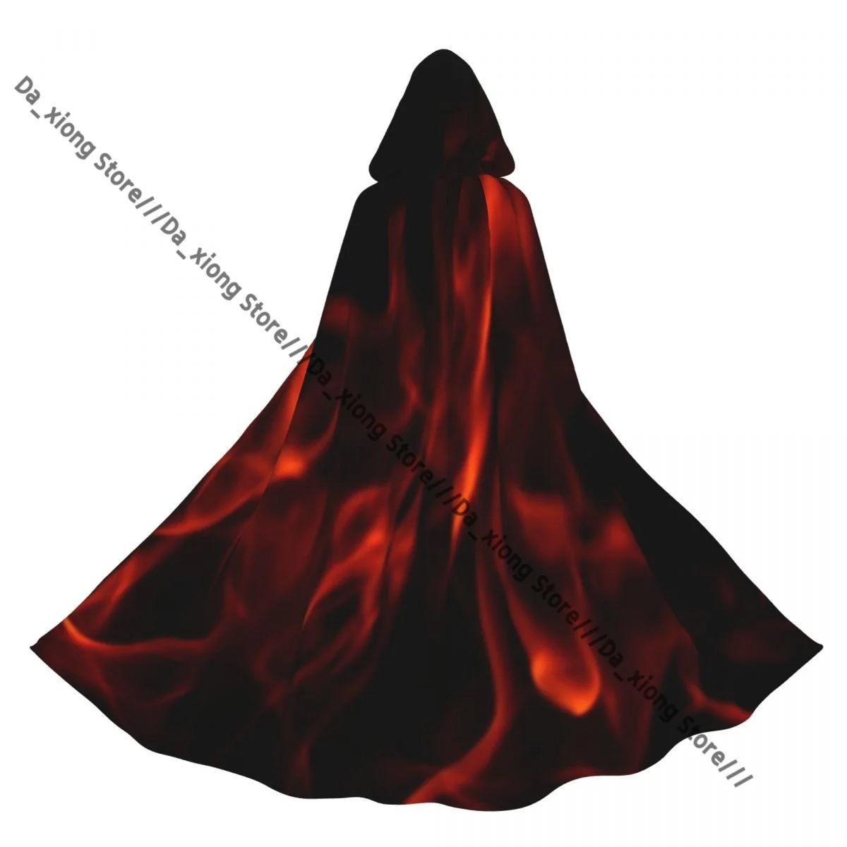 

Witch Long Hooded Robe Fire Flame Background Halloween Cloak Cosplay Costumes for Adult
