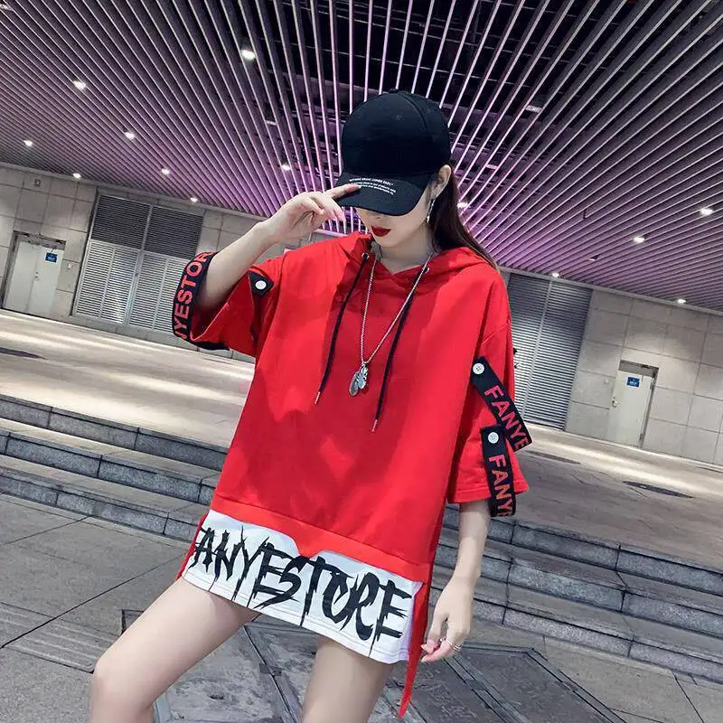 Streetwear Punk Women's T Shirts Gothic Harajuku Korean Fashion Casual Red Color Ribbons Hip Hop Men Women Slim Fit Tops Shirt