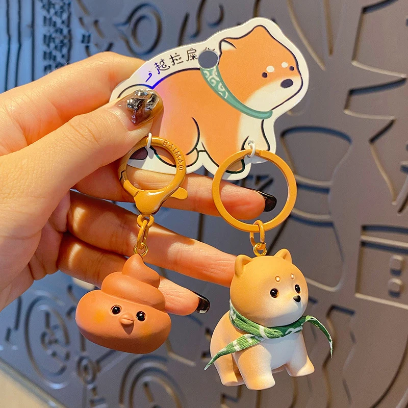 Creative Couple Buckle Strap Scarf Shiba Inu Doll Key Chain Cute Funny Dog With Dog Shit Fortune Keychain Gift for Men Women Bag