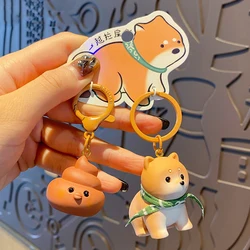 Creative Couple Buckle Strap Scarf Shiba Inu Doll Key Chain Cute Funny Dog With Dog Shit Fortune Keychain Gift for Men Women Bag