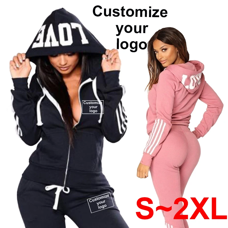 

2023Women's sports suit three stripe sweater two piece jogging set casual zippered hoodie+sports pants sports shirt jogging set