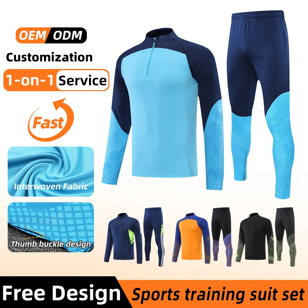 Half Zip Autumn And Winter Customize Long Sleeved Pants Set Futsal Sportswear Train Club Basic Football Uniforms trade wholesale