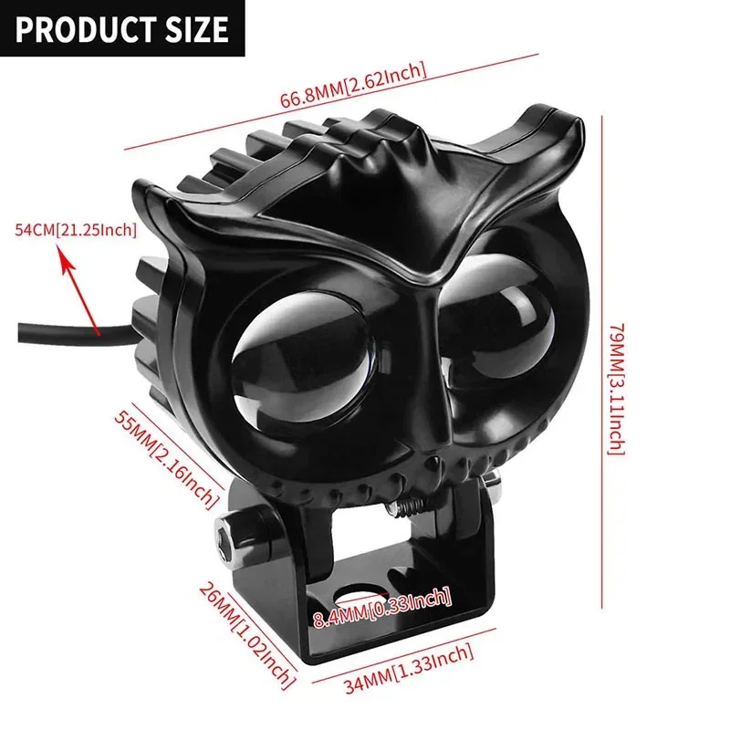 Lemombo Off-road Motorcycle LED Fog Lights 12V 6000K White Yellow Owl Lights Mini Headlights Aviation Aluminum
