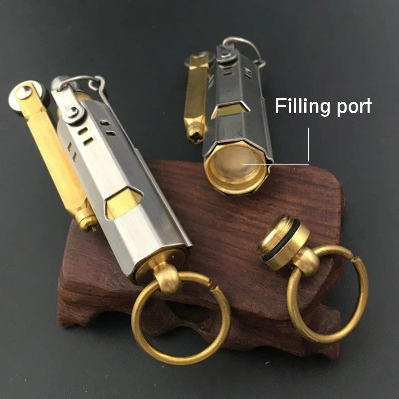 Unusual Vintage Gasoline Lighter for Men, Windproof Brass Grinding Wheel, Flint Lighter Collector Gift