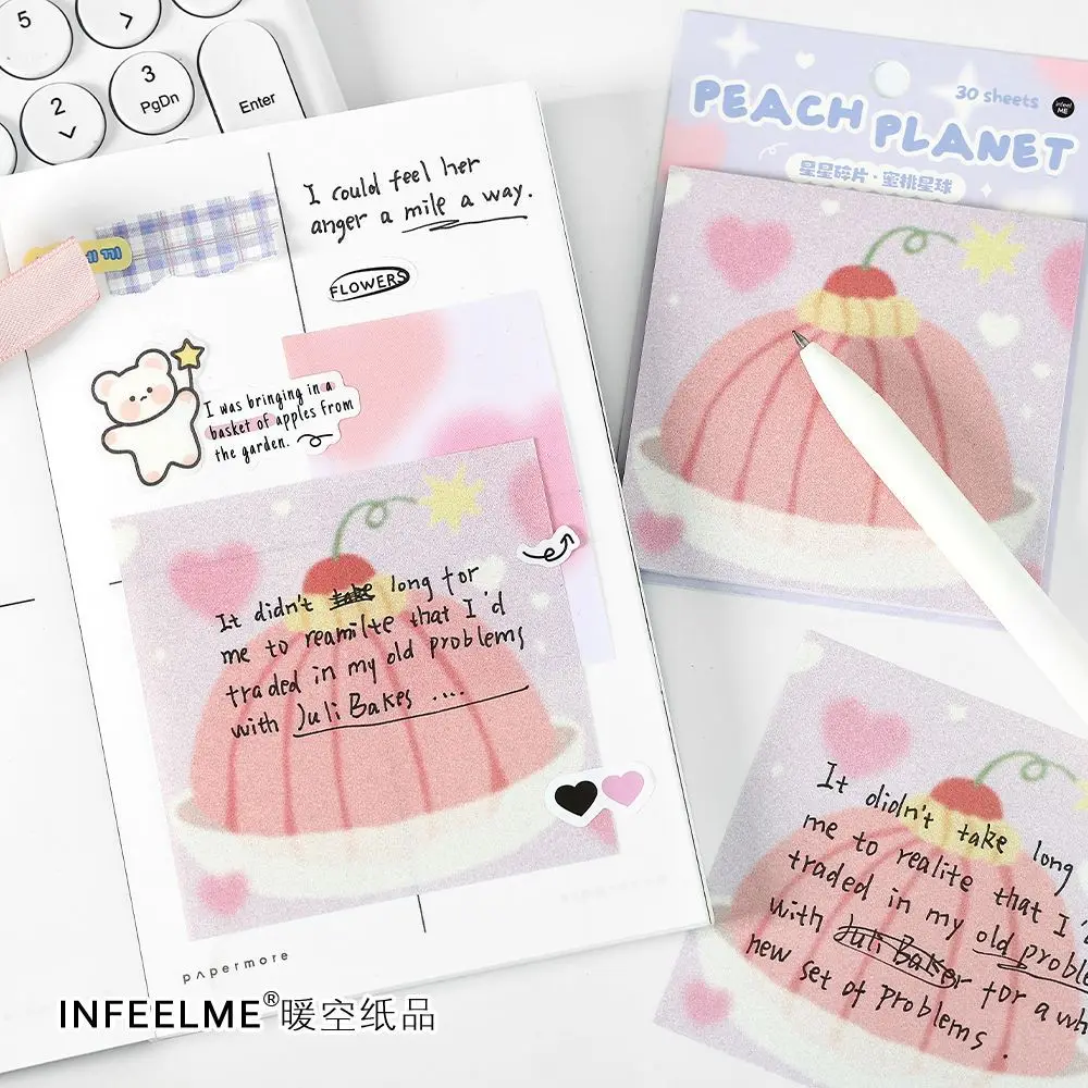 30 Sheets Cute Pudding Apple Sticky Notes Kawaii Self-Sticky Notes Memo Pad For School Office Home Kids Students Stationery