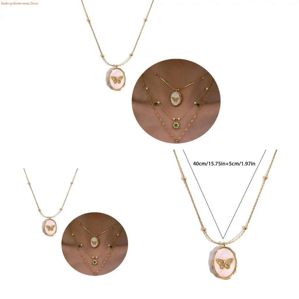F92D Vintage Butterfly Locket Necklace Photo Frame Pendant Neckchain Stylish Clavicle Chain Unique Jewelry for Women Girls