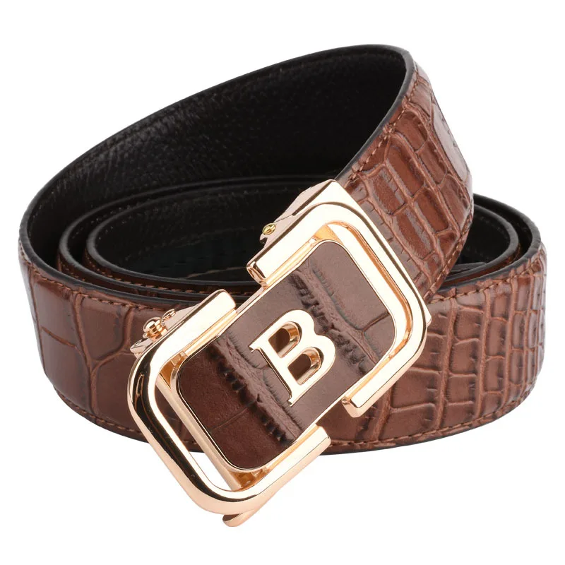 Men Leather Belt Crocodile Pattern Automatic Buckle Fashionable Versatile Waist Belt Middle-aged Casual Business 120cm