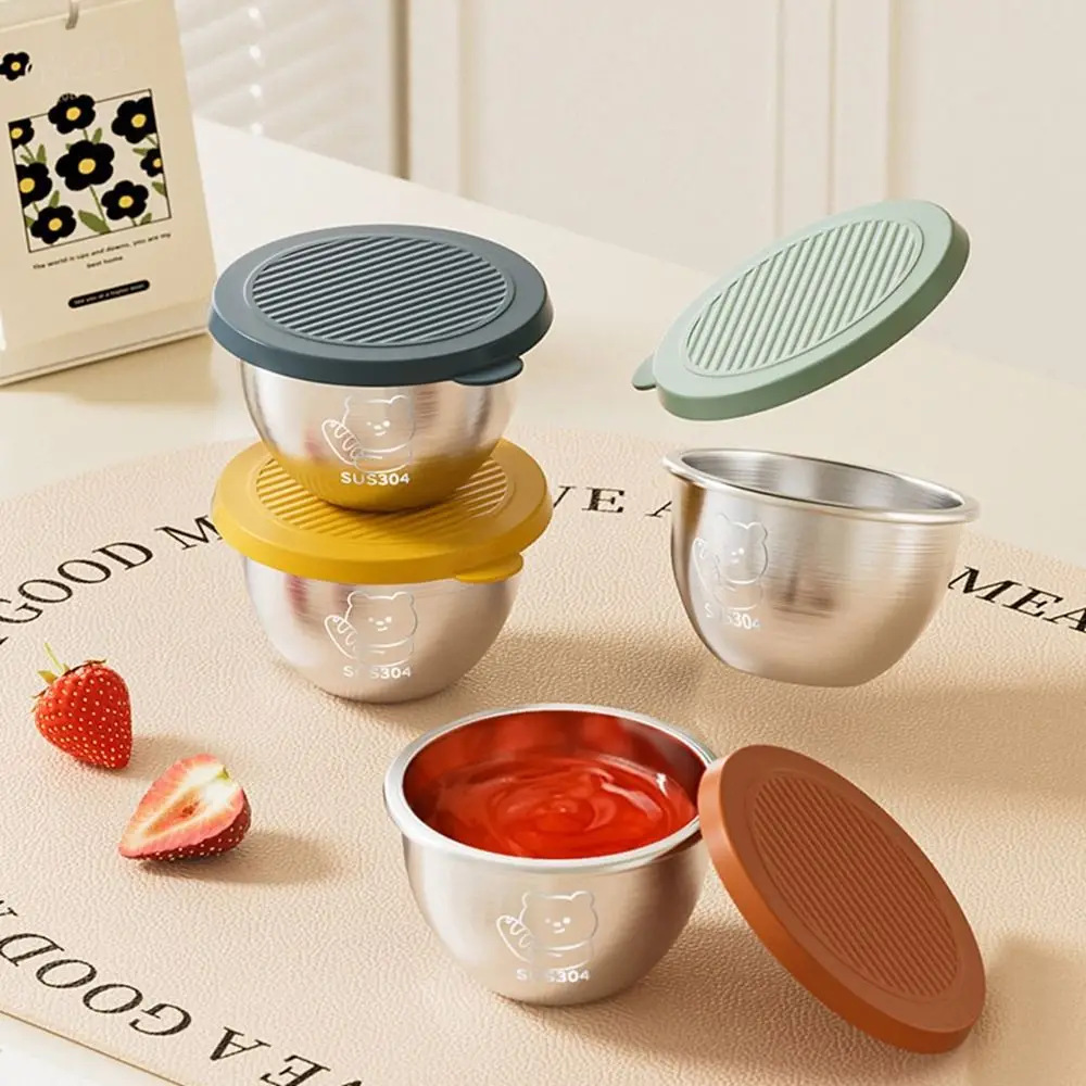 

4Pcs 70ML Stainless Steel Bear Sauce Cup Mini Leak-proof Bear Seasoning Box with Lid Reusable Sushi Mustard Seasoning Box