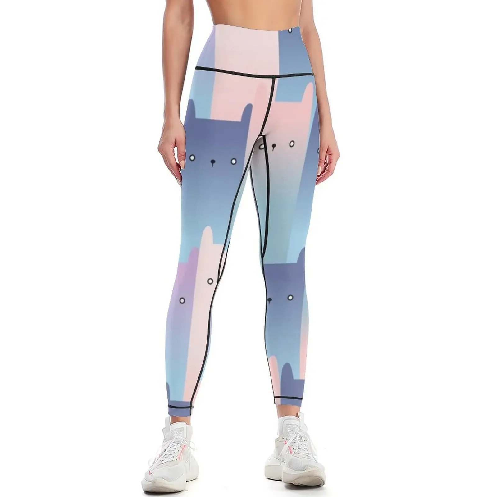 

Blue Cute Cat Pattern Square Leggings sportswear for gym gym sportswear woman gym's sportswear joggers for Womens Leggings