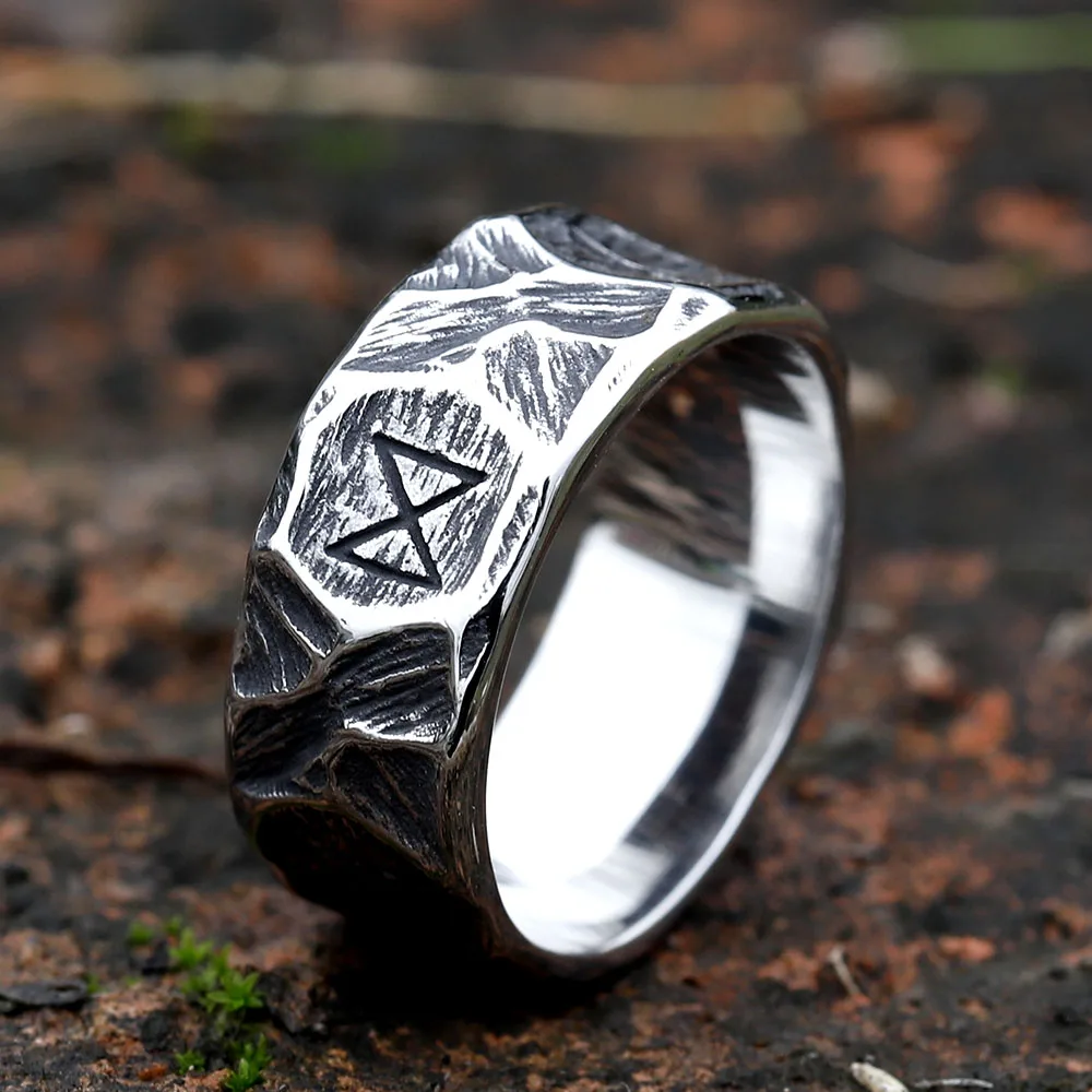 2023 NEW Vintage 316L Stainless Steel Viking rune Ring for Men steel Amulet retro fashion Jewelry FOR GIFT  free shipping