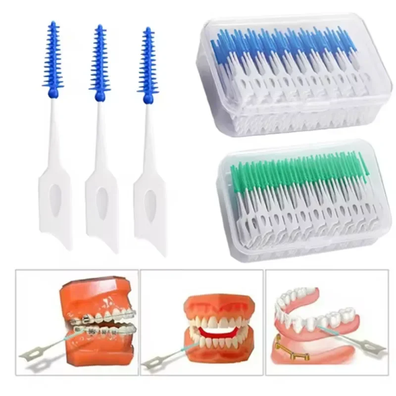 20-100pcs Interdental Silicone Brush Between Teeth Silicone Toothpicks With Thread Toothpick Brush Disposable Oral Cleaning Tool
