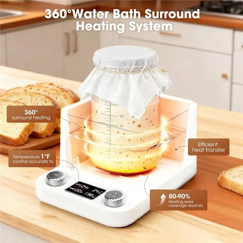 Sourdough Warmer For Jars Under 50 Oz- Water Bath Precise 1° F Thermostat(70-104° F) Stater Heater Eu Plug-A77G