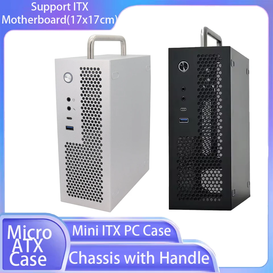 

Chassis Mini ITX PC Case fit HTPC Small Form Factor Desktop Computer Case Support ITX Motherboard(17x17cm) Chassis with Handle