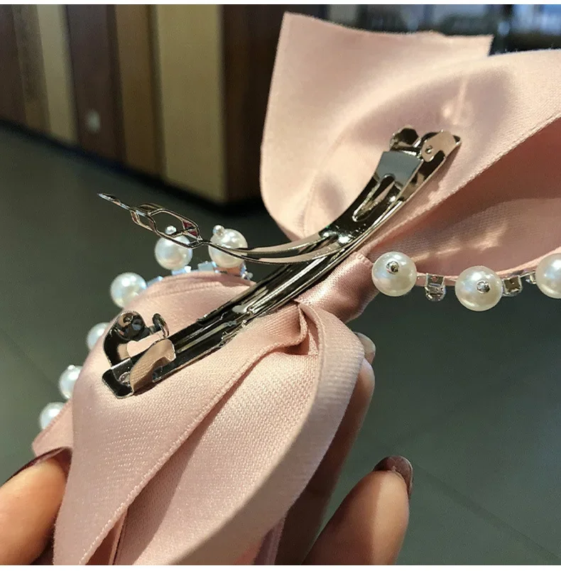 French Retro Bowknot Korean Snap Hair Clips Pins Rhinestone Hairpins Crystal Pearl Hairgrip Luxury Hair Accessories for Women