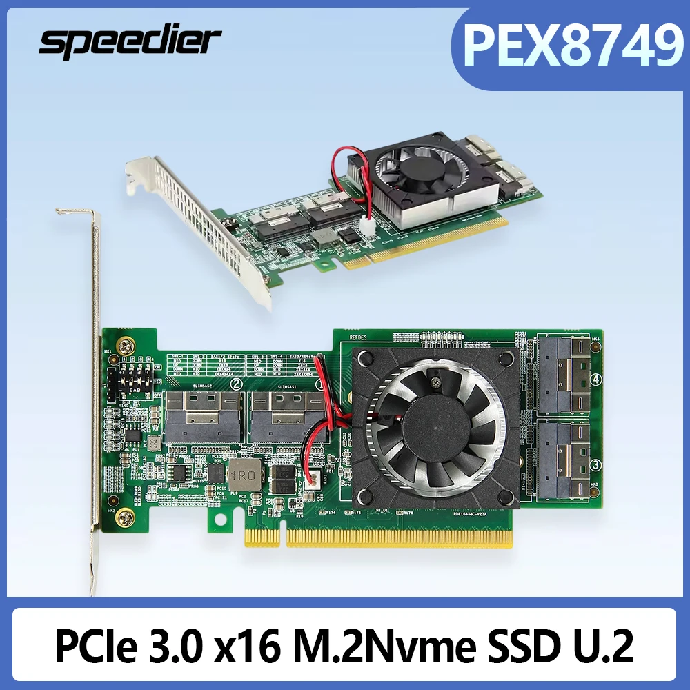 

PCIe 3.0 X16 Four-Channel Expansion Card M.2 NVMe SSD U.2 Capacity PLX8749 No Need for Motherboard Splitting for Graphics Cards