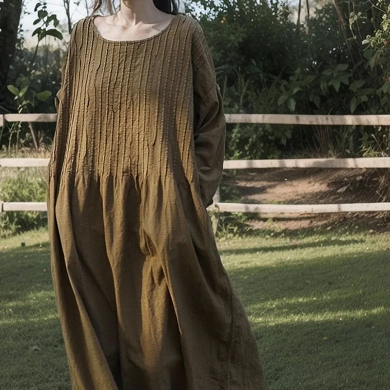

Cotton and linen literary and retro washed old robes loose and comfortable organ pleated dresses fashionable and casual versatil
