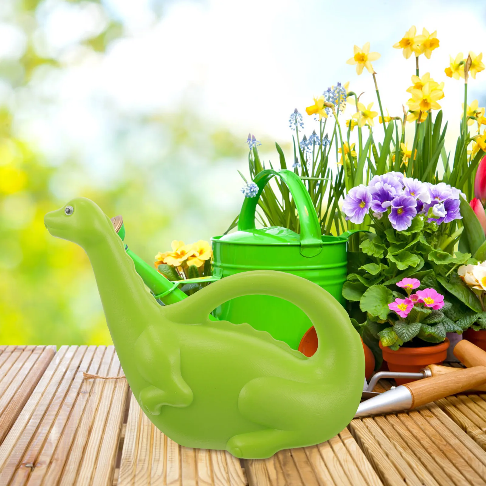 

2Pcs Dinosaur Green Animal Shape Watering Can Kids Cartoon Gardening Equipment Indoor Plants Sprinkler Toddler Toy Small