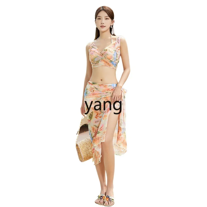 

LMM split swimsuit women's three-piece set gathers slightly fat girls hot spring swimsuit