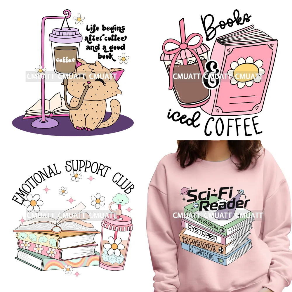 Positive Inspirational Book Coffee Club DTF Heat Transfers Stickers Custom Waterproof DIY Iron-On Ready To Press T-Shirt Hoodies