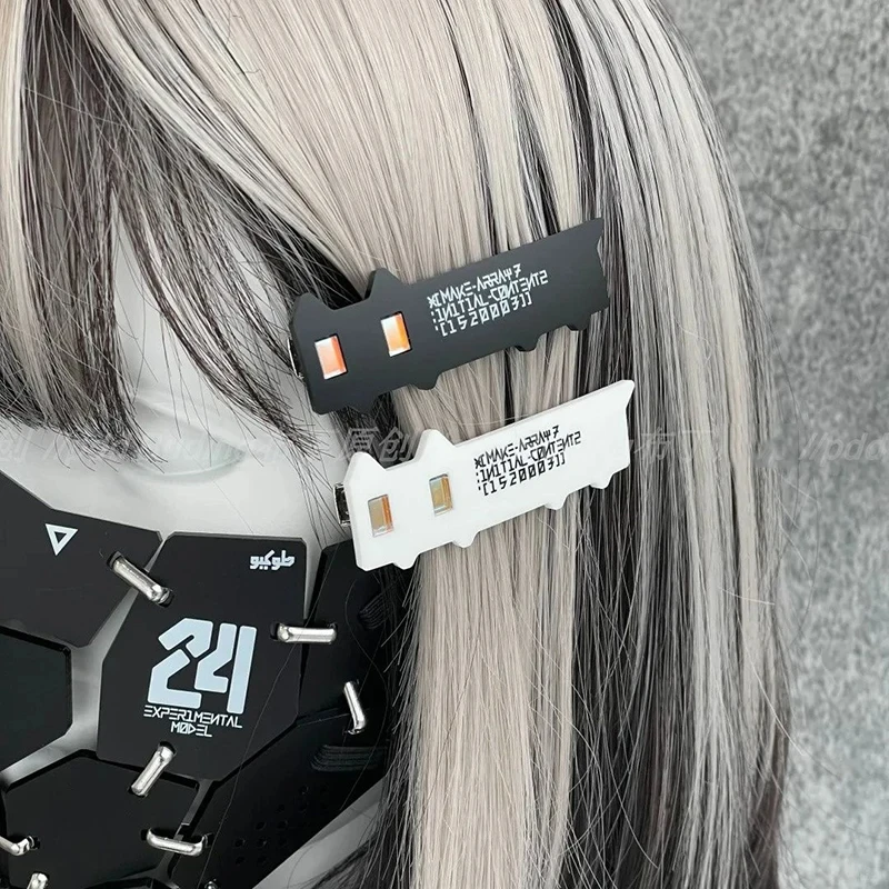 Anime Cyberpunk Hairpin Girl Cute Black White Cat Acrylic Hair Clip Goth Headwear Carnival Party Hair Accessories