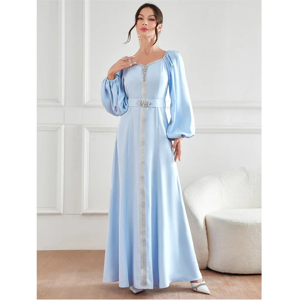 

Luxury Dubai Abayas for Women Satin Diamond Jalabiya Muslim Dress Eid Djellaba Caftan Marocain Femme Musulmane Robe Dubai Kaftan