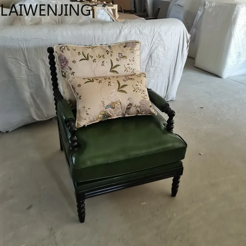 

SGF American leather art single sofa French solid wood sofa linen with armrests