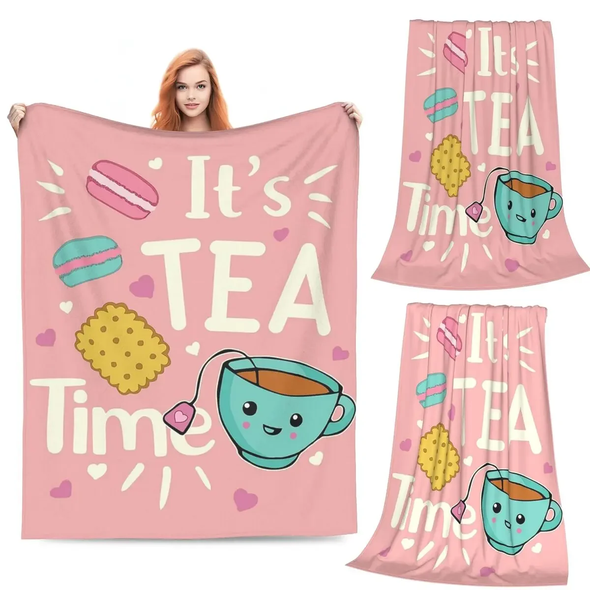 

Cute Fun Tea Party Blankets Soft Warm Flannel Throw Blanket Bedspread for Bed Living room Picnic Travel Home Couch