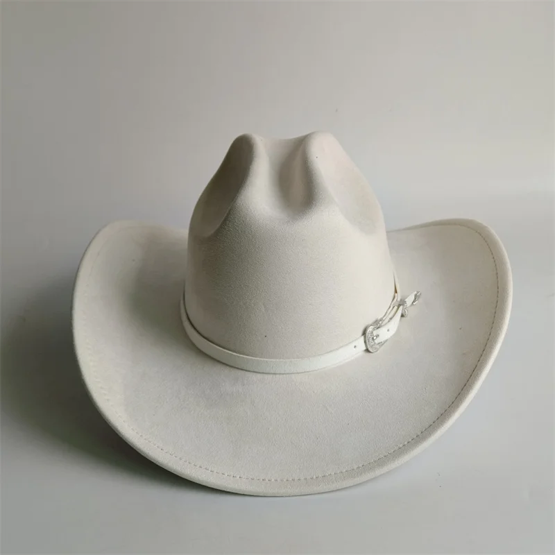 Unisex Western Cowboy Hat With Leather Vintage Big-edge Gentleman Cowgirl Jazz Hat Cloche Church Sombrero Hombre Caps