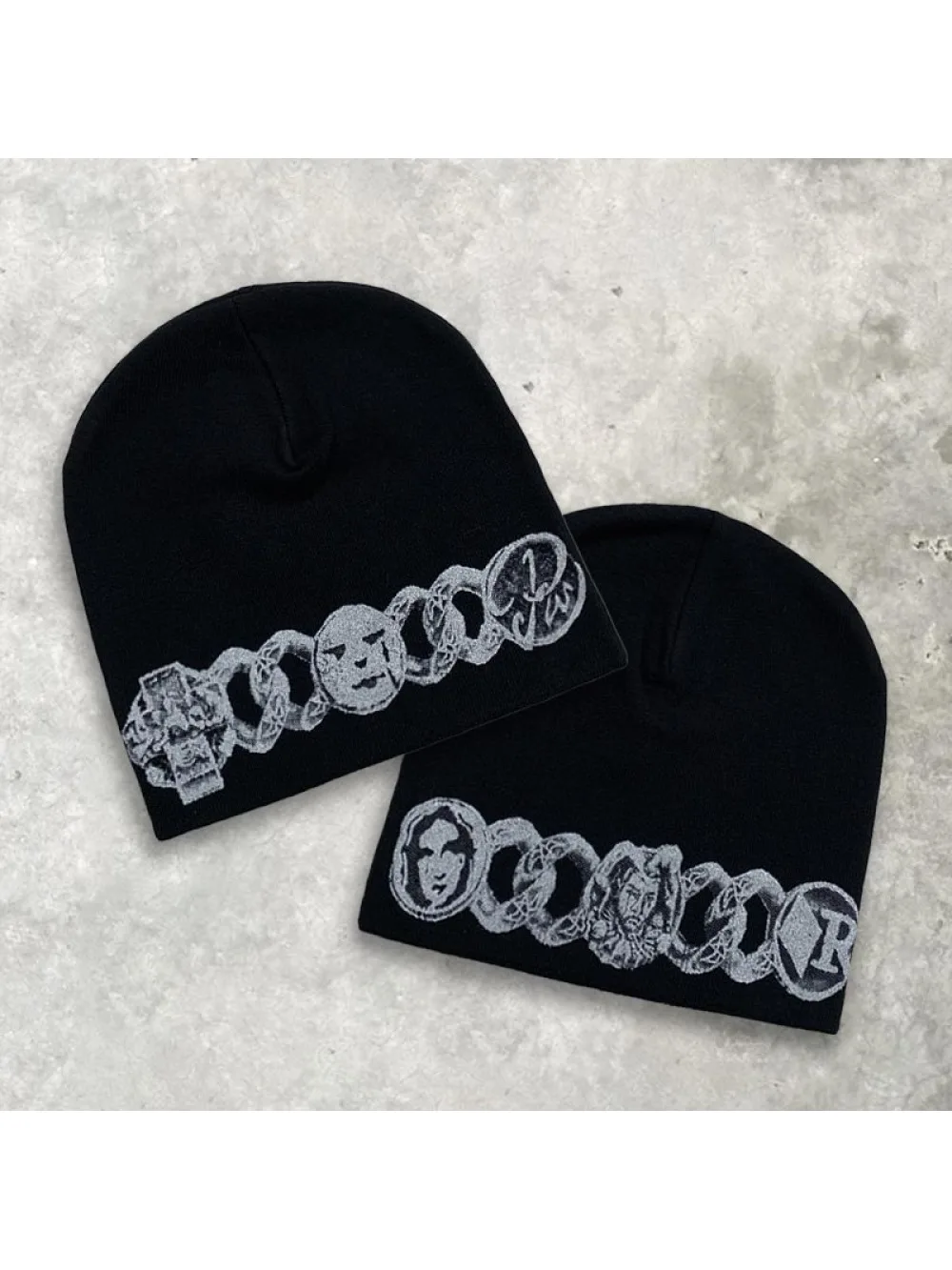 2026 New Coin Chain Printed Cold Hat for Men and Women, Retro Gothic Portrait, Coin Pattern, Street Trendy, Versatile, and niche