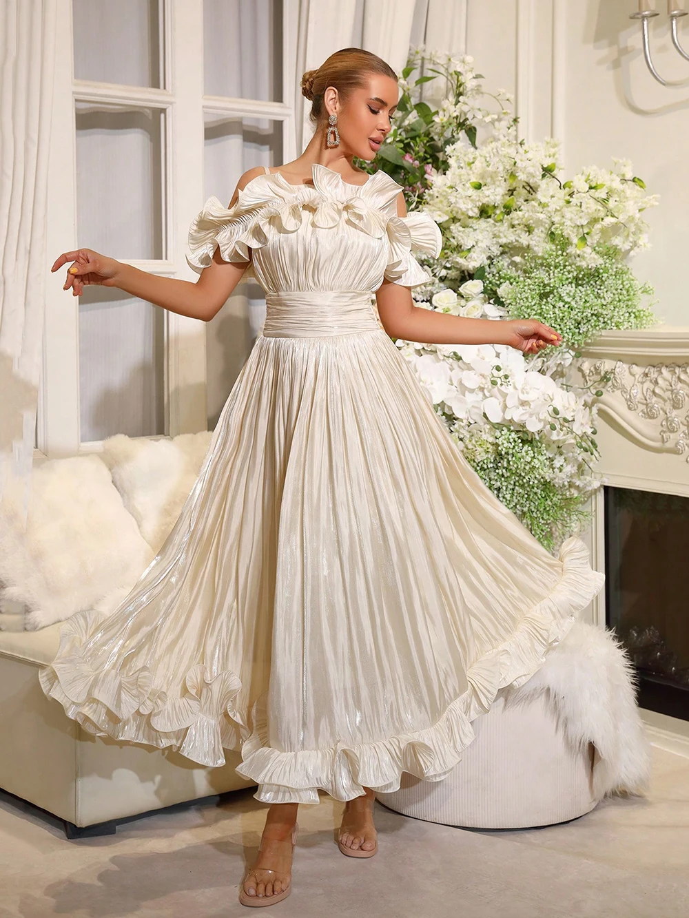 

Новое европейское и американское модное платье с плиссированным подолом, без рукавов, с завышенной талией и пышной юбкой, платье для подружек невесты