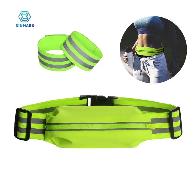 SINMARK Reflective Belt with Pocket Running Belt Shoulder Strap for Night Walking Running Men & Women Secure Jogging Pouch