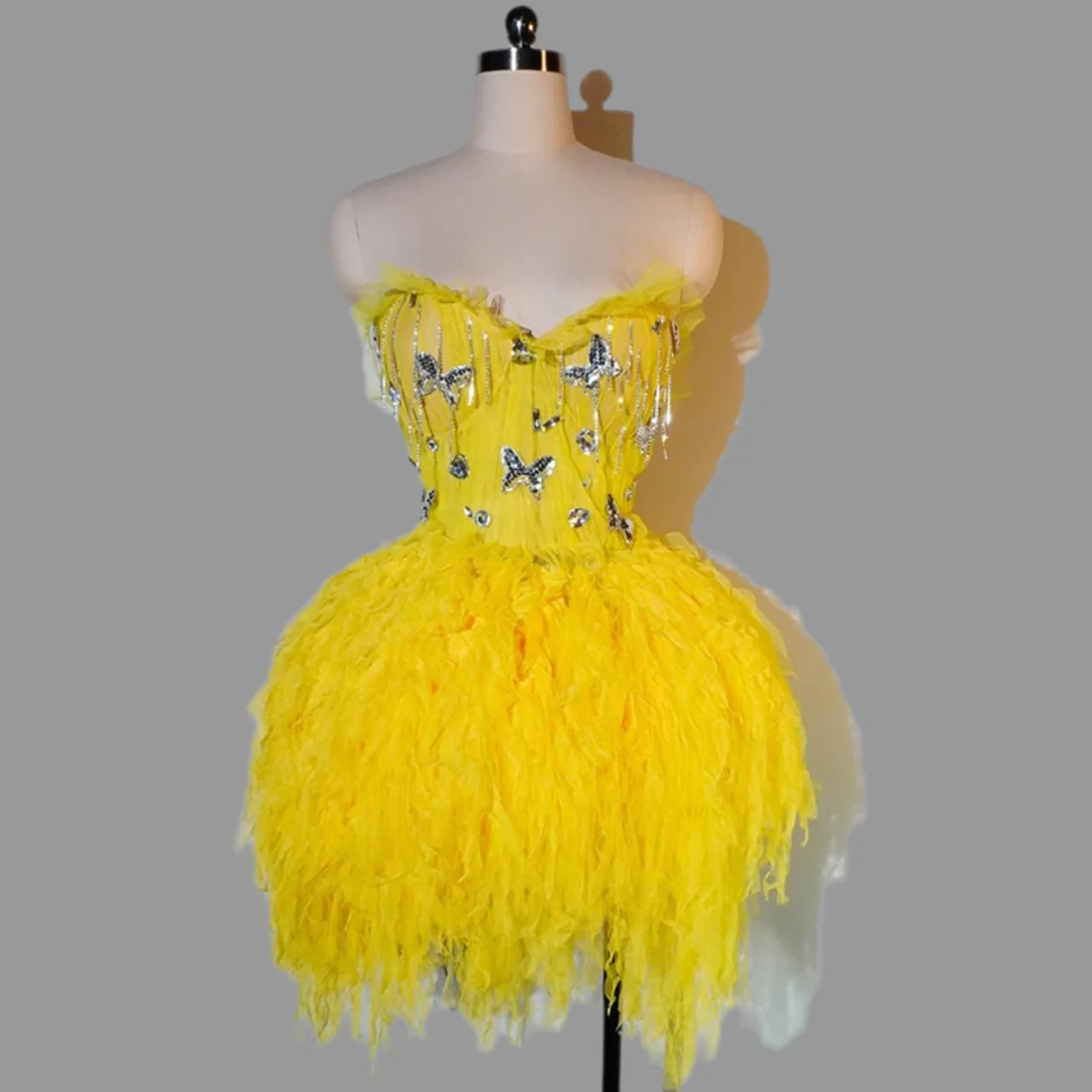 Fashioncustom yellow Dress Mesh Sexy Dance Skirt Sets Dance Birthday Party Club Performance Stage Bar Singer Drag Queen Costumes