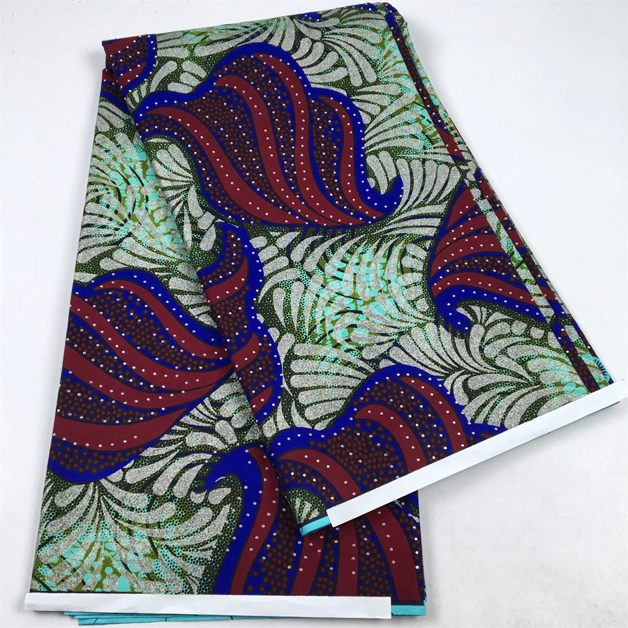 2026 New African Real Dutch Wax Fabric Gold Glitter Rhinestones Ankara Cotton Pagne Blue Floral Textile For Dashiki Boubou view 5