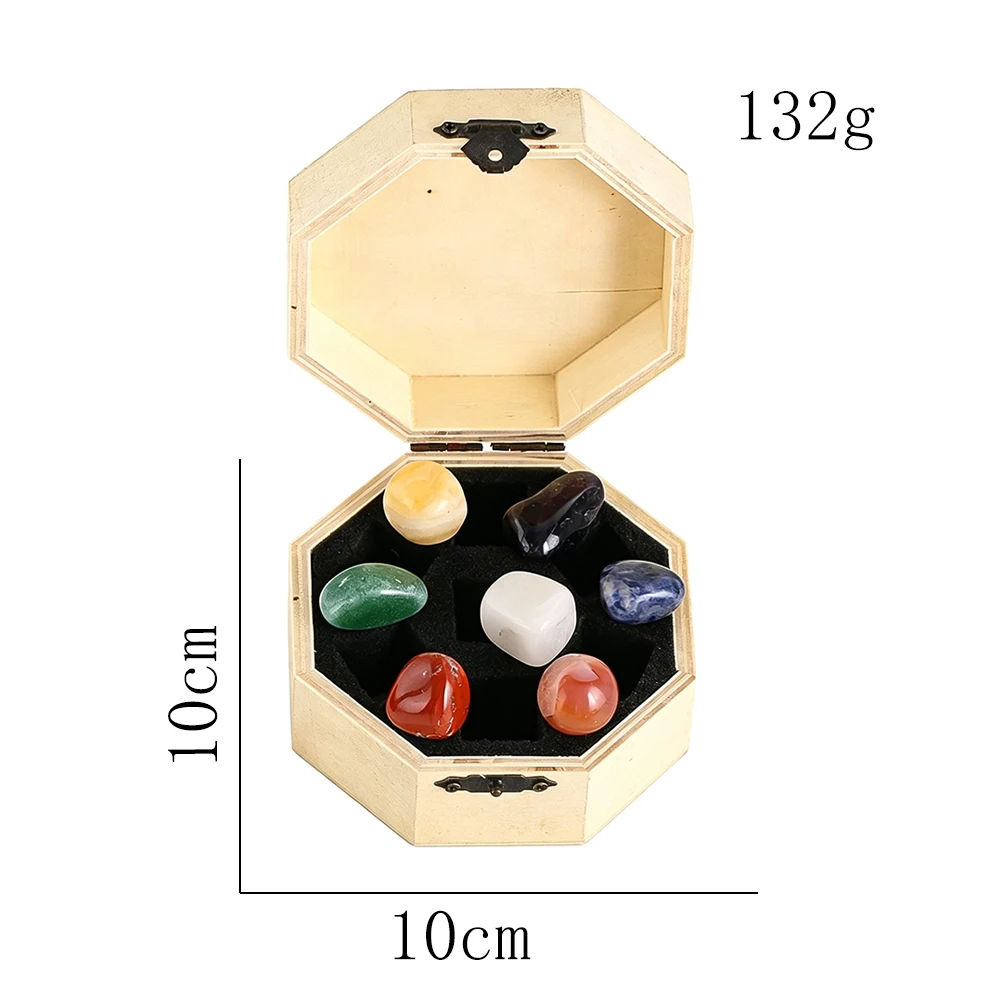 7 Chakra Stones Set Natural Crystal Healing Tumbled Gemstones with Wooden Octagon Box Reiki Meditation Energy Balancing Gift