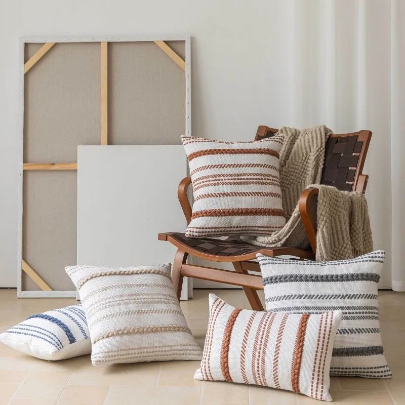 

Modern Bohemian Stripes Yarn-dyed Cushion Cover Luxurious and Thick Texture Woven Pillowcase Fashionable Retro Home Decor
