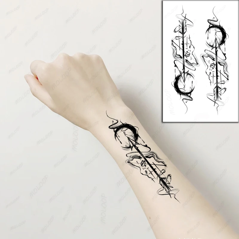 Tatuaje Temporal Impermeable con Diseño de Letras de Flecha Lunar y Pintura de Tinta China para Manos y Brazos, Maquillaje Corporal para Mujeres y Hombres
