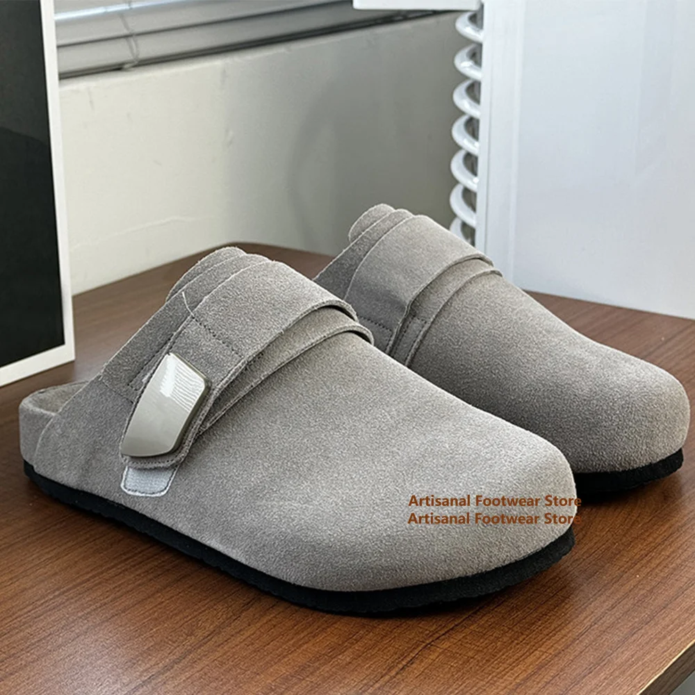 Beige/gray/black Suede Thick-Soled Mules Slippers Slip-On Casual Slipper Round Closed-Toe Slipper Outdoor Men's Shoes