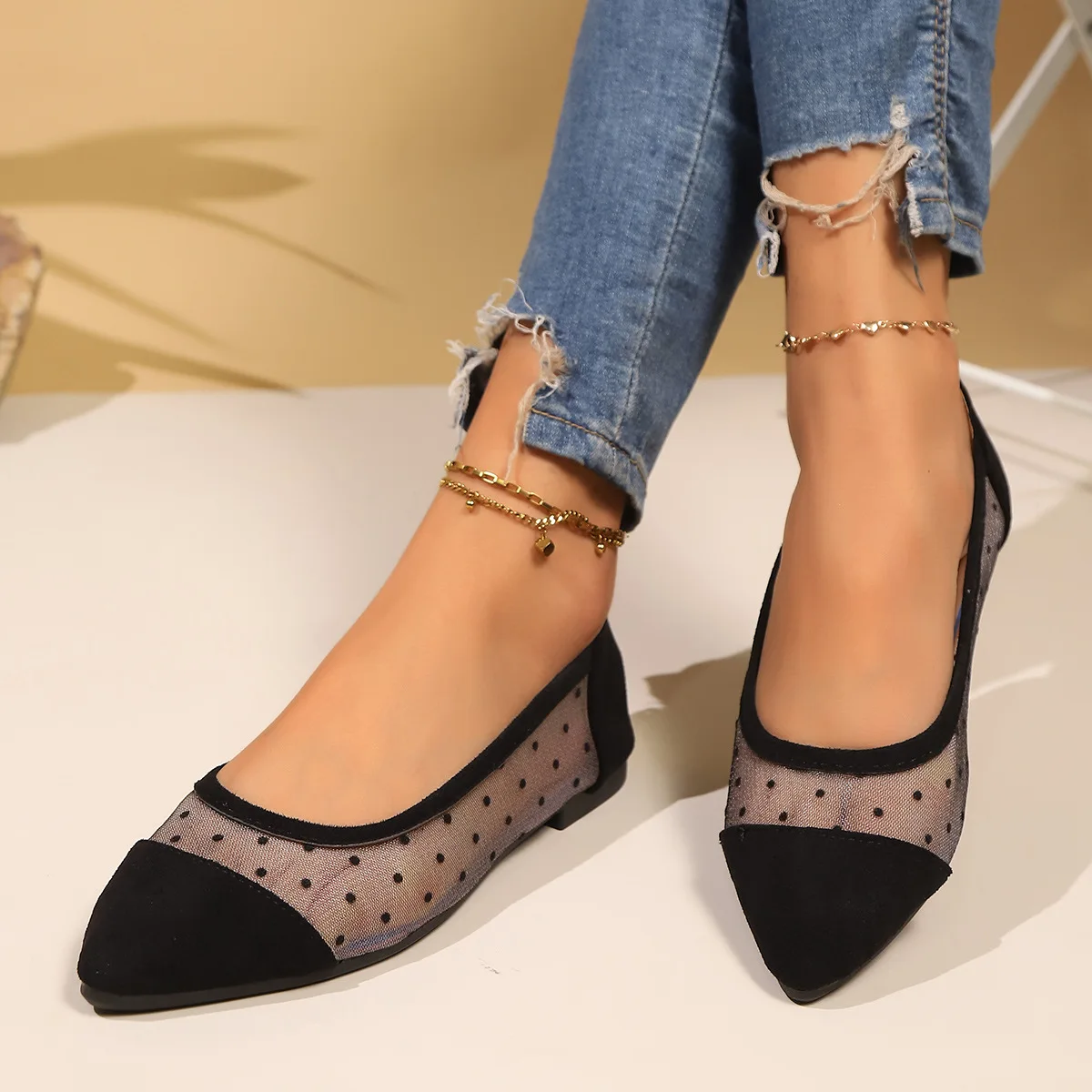 

Pointed Toe Casual Shoes for Woman Low Heel Ladies Breath Mesh Upgraded Version Elegant Flat Footwear Zapatos De Mujer Elegantes