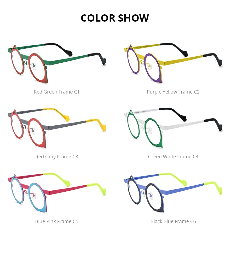 FONEX Reines Titan Brille Rahmen Frauen 2025, Neue Mode Marke Design Unregelmäßige Brillen Männer Ultraleicht Japanische Brillen 85801 – Detail 5