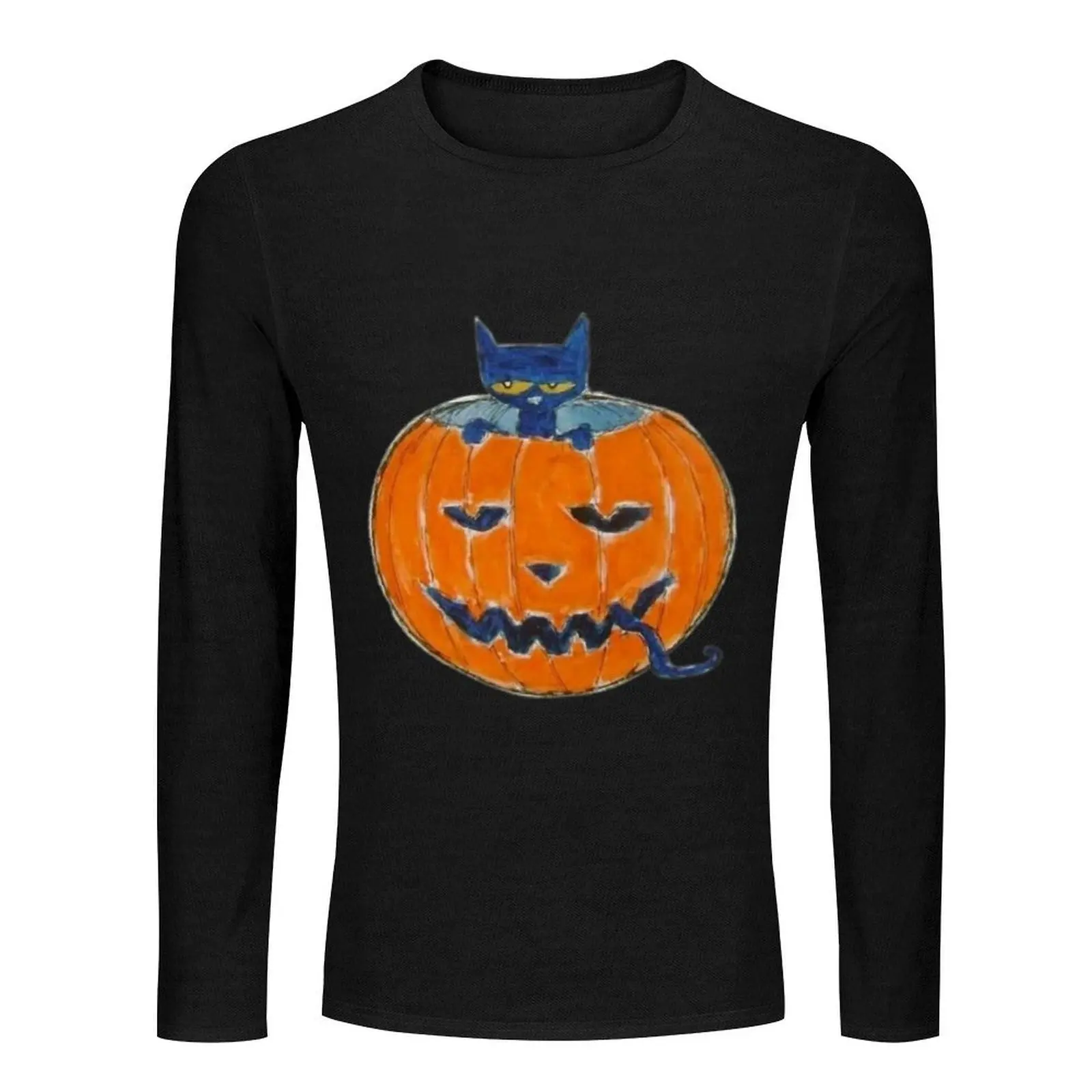 pete the cat in a pumpkin Long T-Shirt Oversized t-shirt vintage t shirt black t-shirts for men