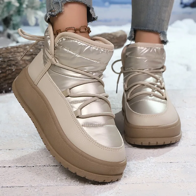 Winter Fashion Women Platform Snow Boots Plush Warm Ankle Boots Outdoor Comfortable Waterproof Non Slip Cotton Boots Botas Mujer