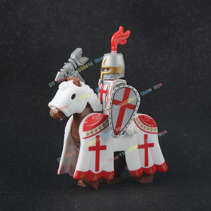 MOC-Figurines d\'action chevalier du temps médiéval, Kokor romain, soldat, cheval, casque, accessoires, blocs de construction, jouets pour enfants,