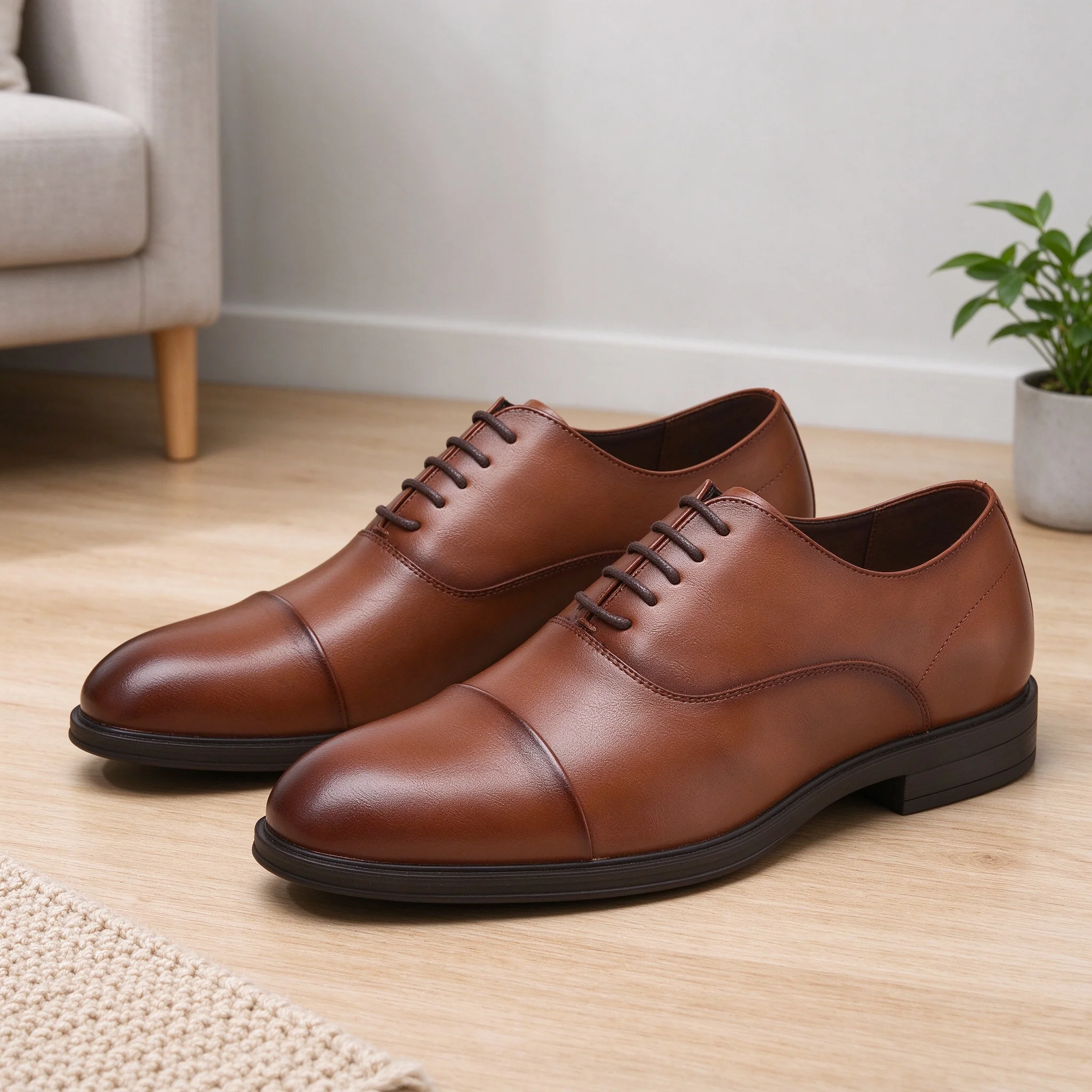 Desai Men's Dress Shoes Faux Leather Cap Toe Oxford Lace Up Formal Business Shoes Comfortable Non Slip Autumn Winter