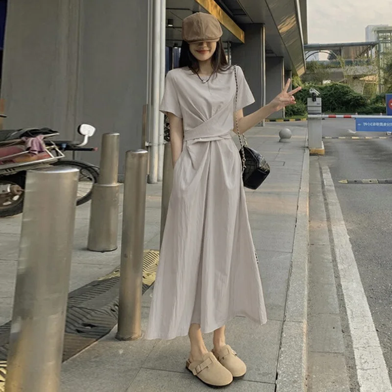 V74118# Pregnancy Clothes Dress Plus Size Short Sleeve Dress Women Nipped Waist Slim Pregnant Women Dress
