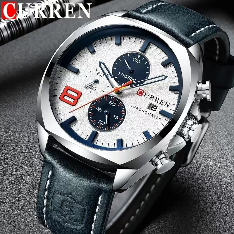 

CURREN Watches For Men Top Brand Luxury Sports Watch Multifunctional Calendar Chronograph Casual Leather Men Watch Reloj Hombre